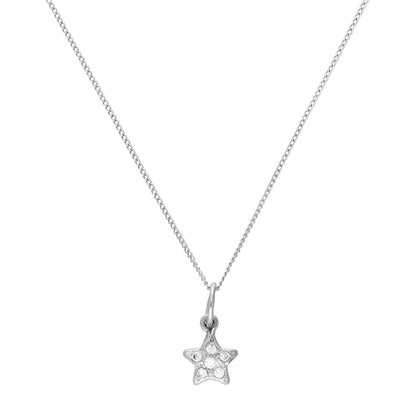 9ct White Gold & Clear CZ Crystal Star Pendant Necklace 16 - 20 Inches