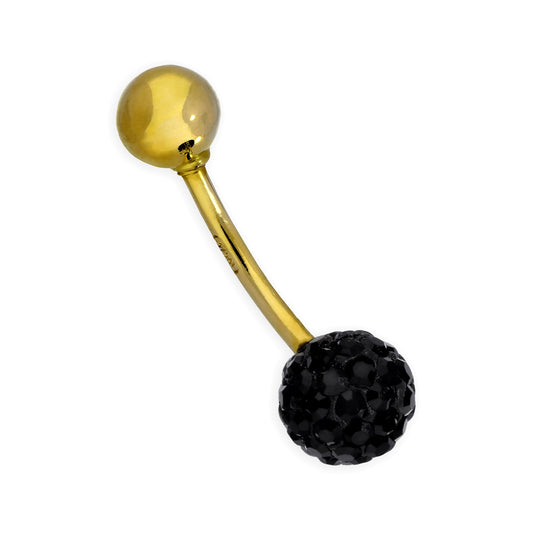 9ct Gold & Black CZ Crystal Belly Bar