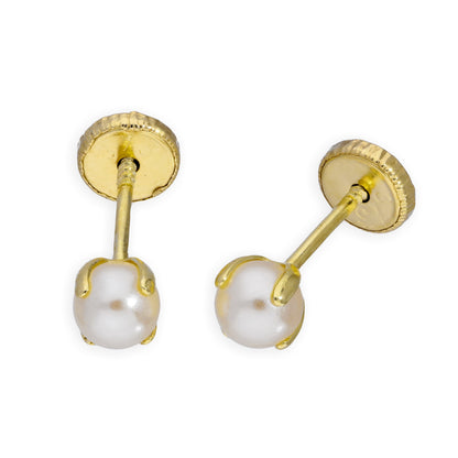 9ct Gold & 4mm Pearl Screw Back Stud Earrings