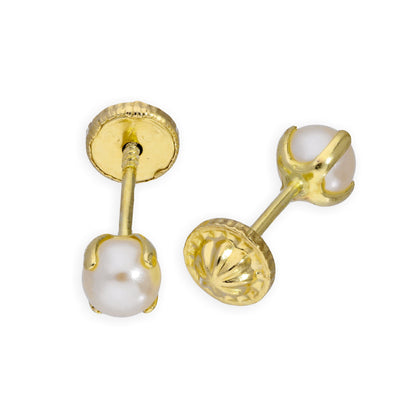 9ct Gold & 4mm Pearl Screw Back Stud Earrings