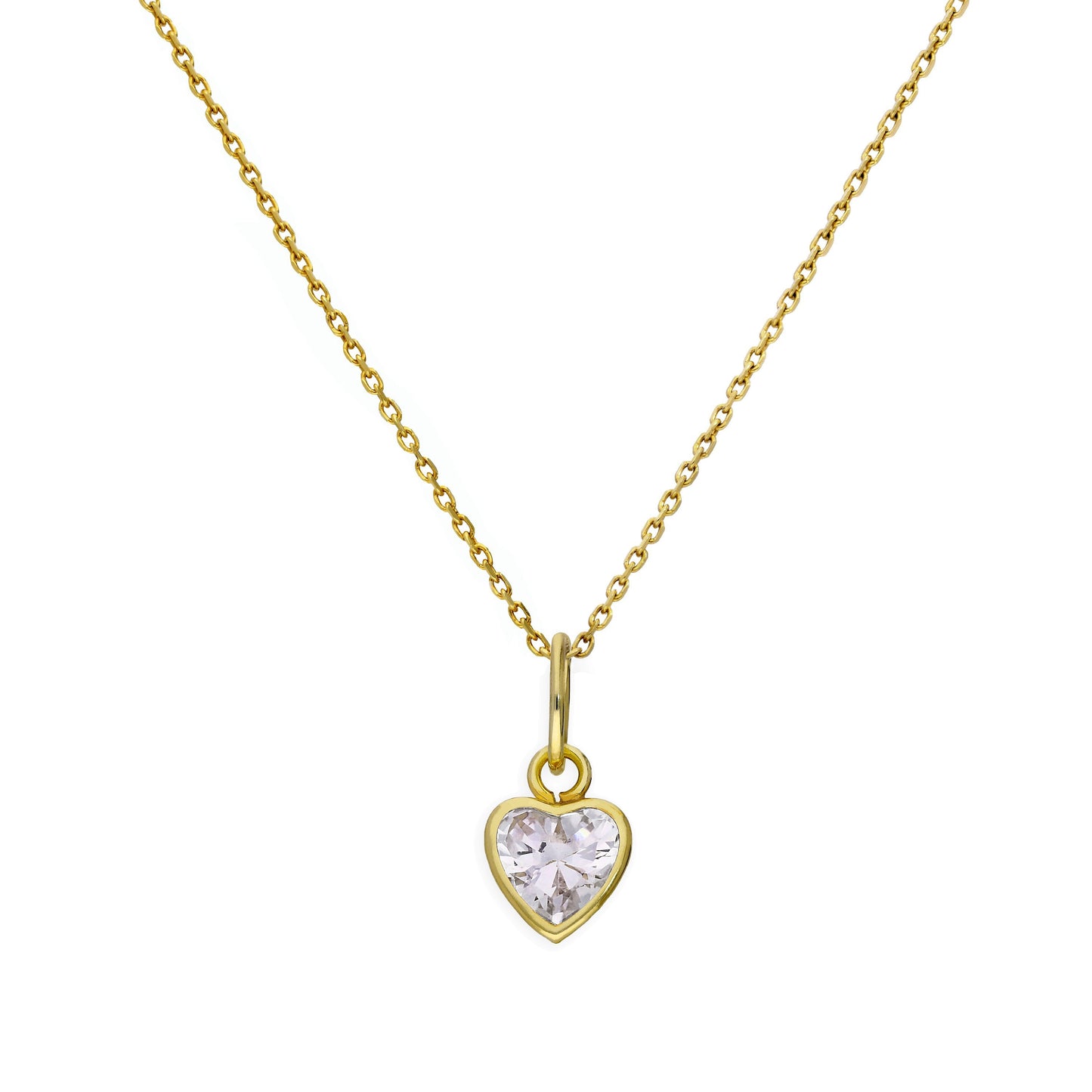 9ct Gold & Clear CZ Crystal Heart Pendant Necklace 16 - 20 Inches