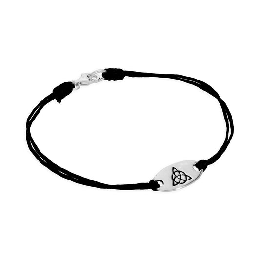 Sterling Silver & Black Cord 7.5 Inch Celtic Triquetra Bracelet