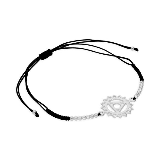 Sterling Silver & Black Cord Throat Chakra Bracelet