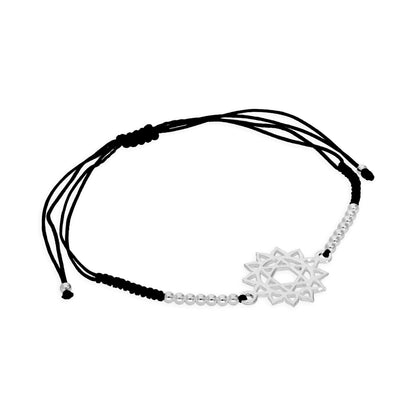 Sterling Silver & Black Cord Heart Chakra Bracelet