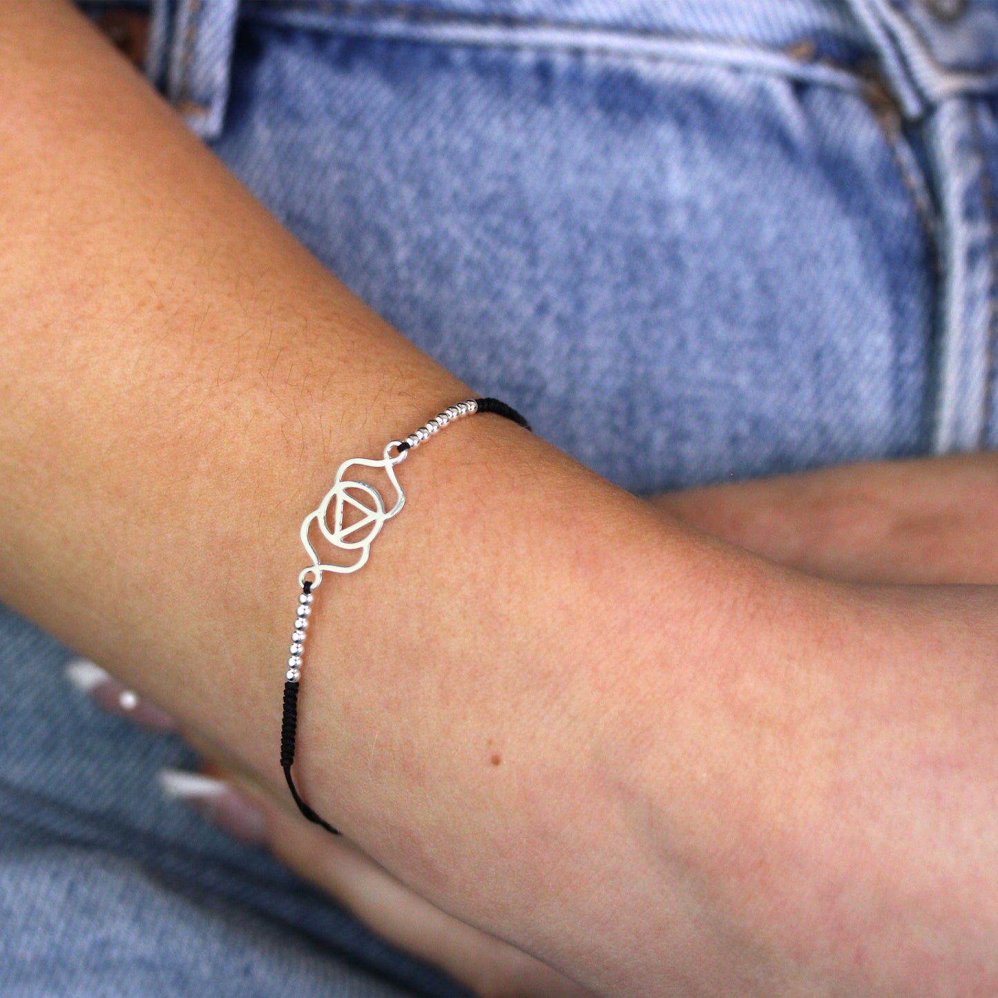 Sterling Silver & Black Cord Third Eye Chakra Bracelet