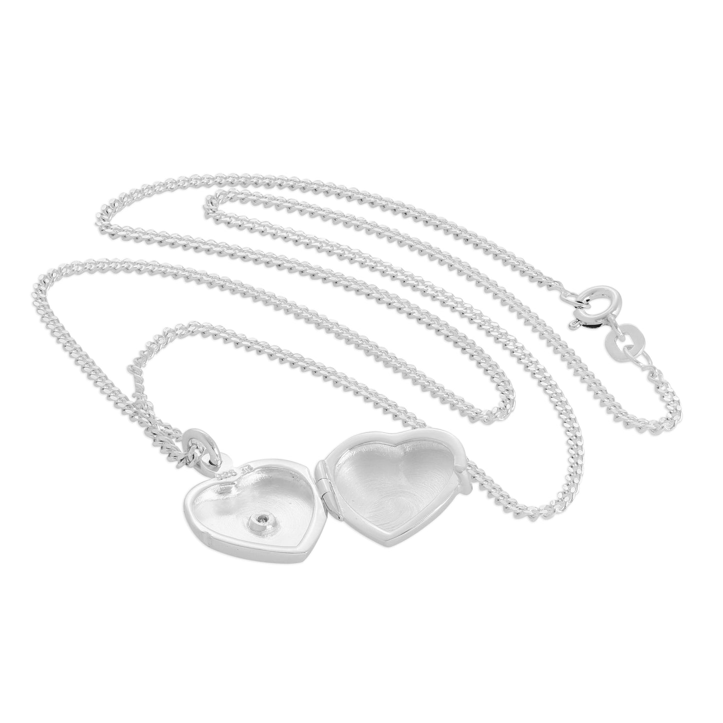 Small Sterling Silver Heart Locket with Diamond on Chain 16 - 24 Inches