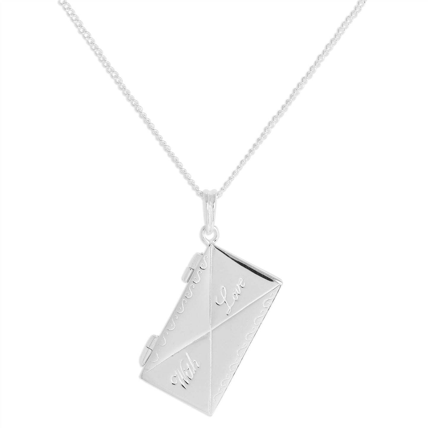 Sterling Silver 'With Love' Opening Envelope Pendant on 16 Inch Chain