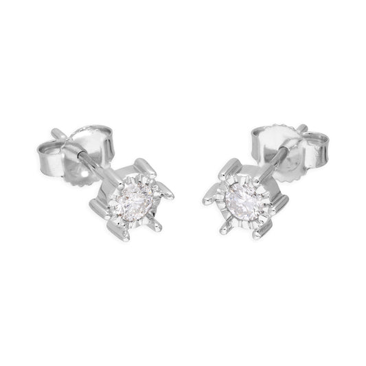 9ct White Gold 0.25ct Diamond Illusion Set Round Solitaire Stud Earrings