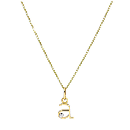 9ct Yellow Gold Single Stone Diamond 0.4 points Letter A Necklace Pendant 16 - 20 Inches