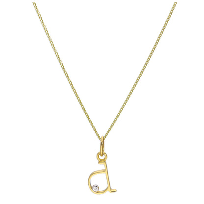 9ct Yellow Gold Single Stone Diamond 0.4 points Letter D Necklace Pendant 16 - 20 Inches