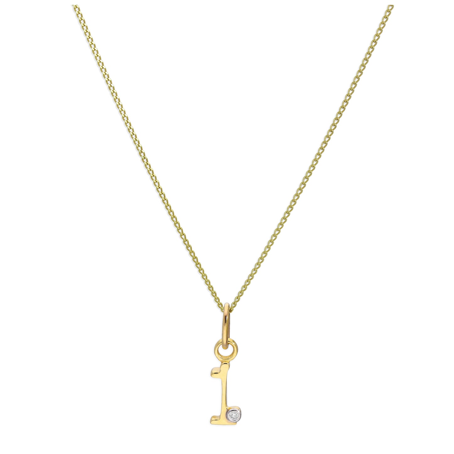 9ct Yellow Gold Single Stone Diamond 0.4 points Letter I Necklace Pendant 16 - 20 Inches