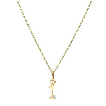 9ct Yellow Gold Single Stone Diamond 0.4 points Letter I Necklace Pendant 16 - 20 Inches