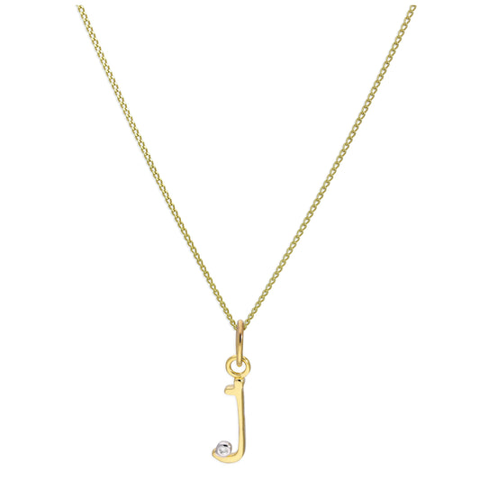 9ct Yellow Gold Single Stone Diamond 0.4 points Letter J Necklace Pendant 16 - 20 Inches