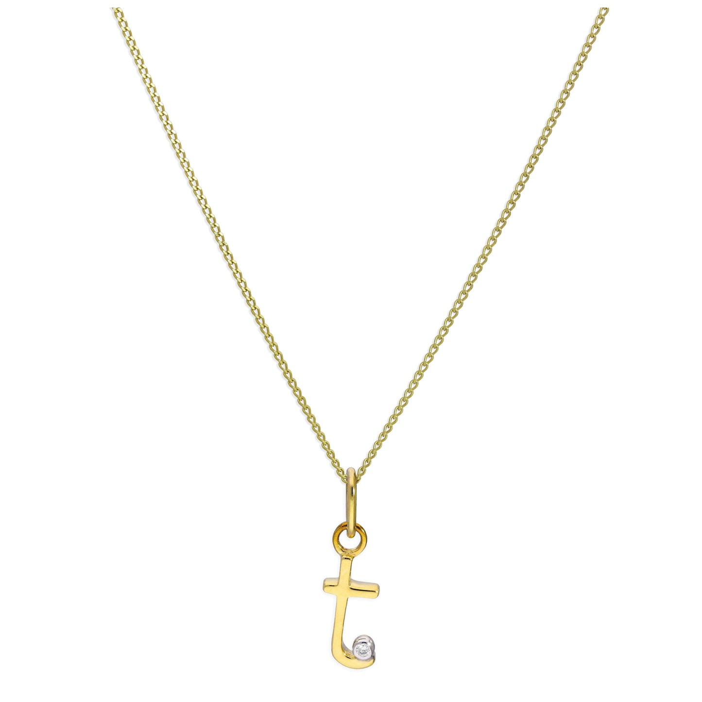 9ct Yellow Gold Single Stone Diamond 0.4 points Letter T Necklace Pendant 16 - 20 Inches