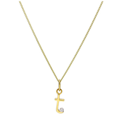 9ct Yellow Gold Single Stone Diamond 0.4 points Letter T Necklace Pendant 16 - 20 Inches