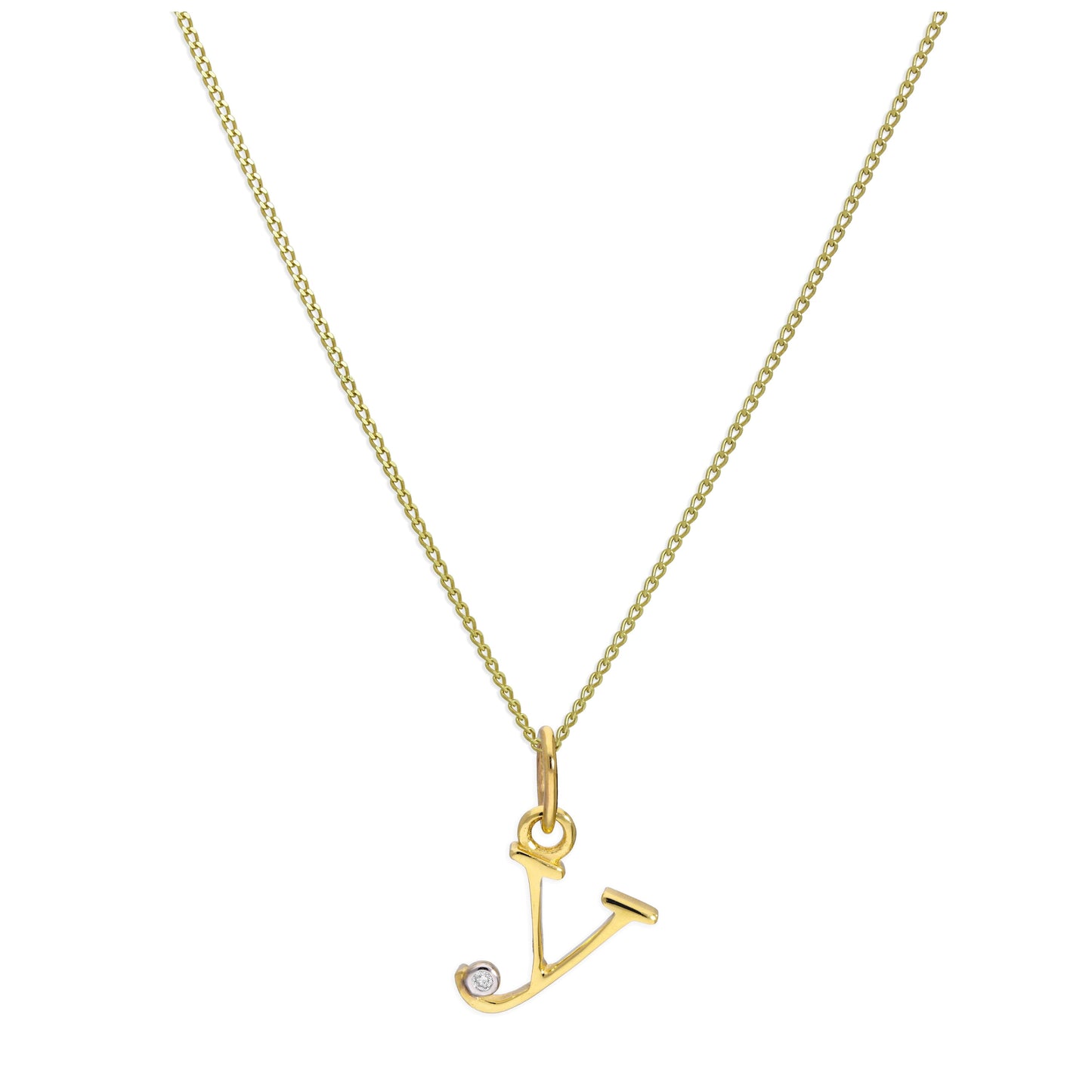 9ct Yellow Gold Single Stone Diamond 0.4 points Letter Y Necklace Pendant 16 - 20 Inches