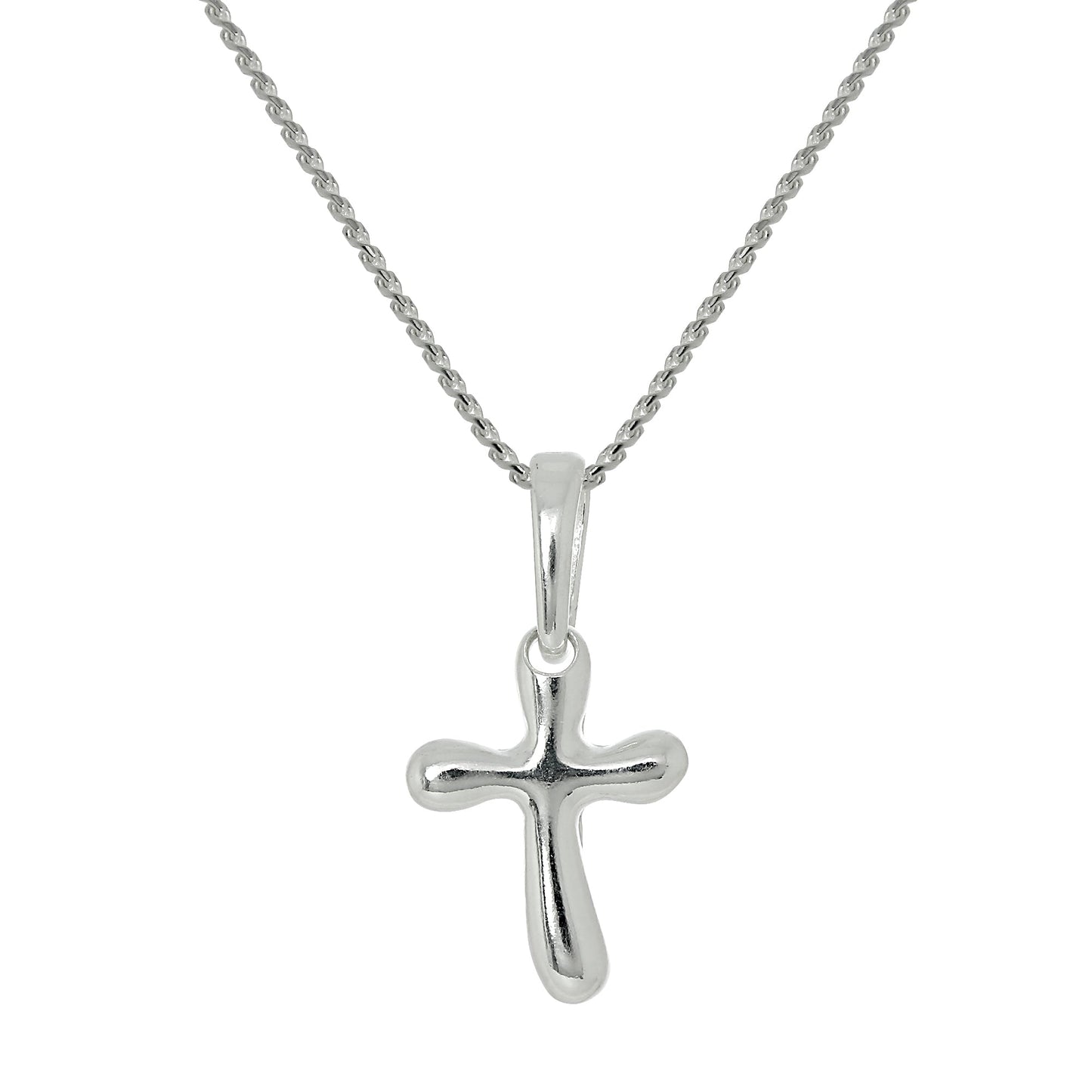 Sterling Silver Rounded Cross Pendant Necklace 16 - 22 Inches