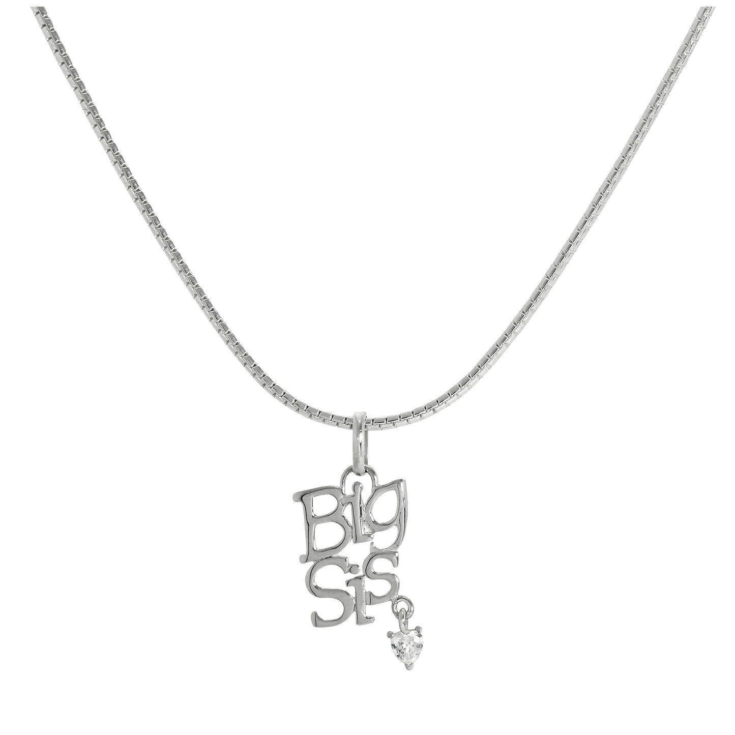 Sterling Silver Big Sis Pendant with CZ Crystal Heart on Chain 16 - 24 Inches