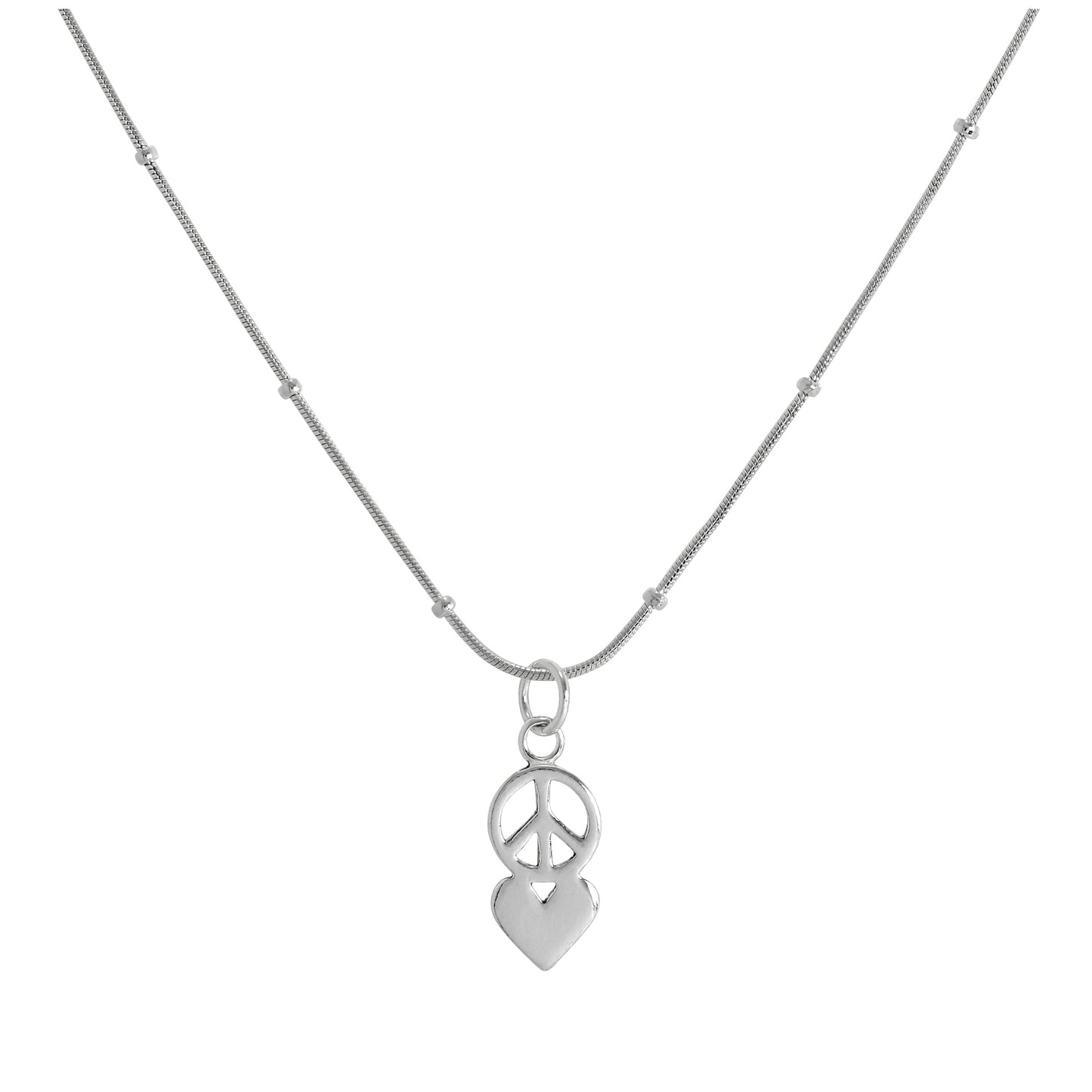 Sterling Silver Peace Symbol & Heart Pendant Necklace 16 - 24 Inches