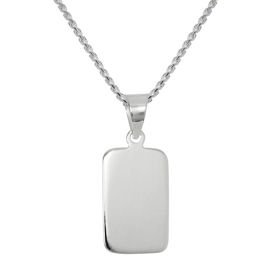 Sterling Silver Rectangular Engravable Pendant Necklace 14 - 22 Inches