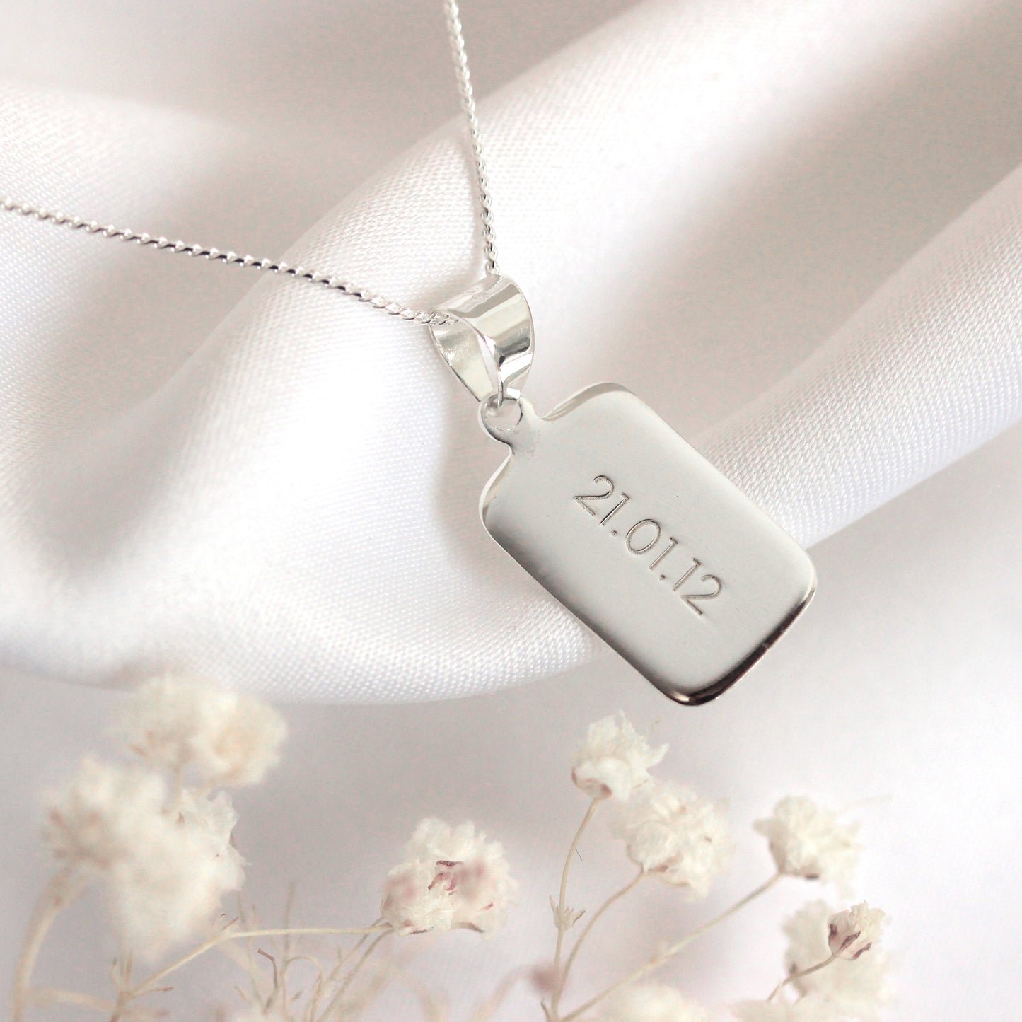 Sterling Silver Rectangular Engravable Pendant Necklace 14 - 22 Inches