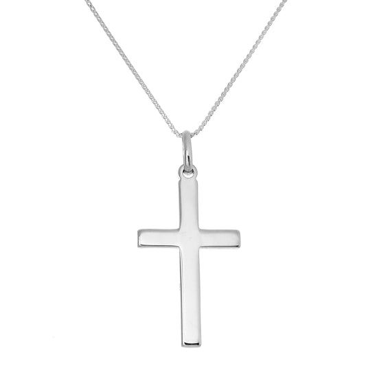 Large Plain Sterling Silver Cross Pendant Necklace 16 - 22 Inches