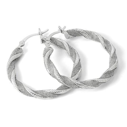 Frosted Sterling Silver Thick Twisted 29mm Hoop Creole Earrings