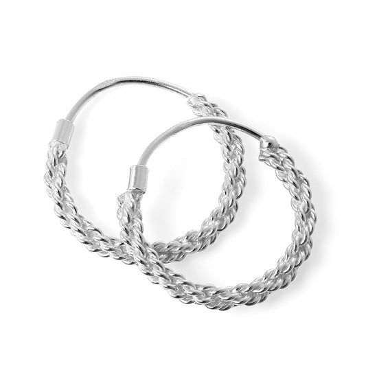 Sterling Silver Twisted Rope Sleeper 16mm Hoop Earrings