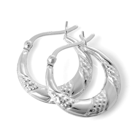 Sterling Silver Textured Twisted Creole 18mm Hoop Earrings