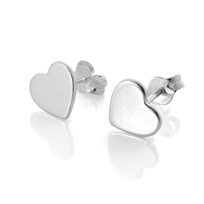 Flat Sterling Silver Heart Stud Earrings