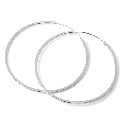 Sterling Silver 1mm Square Sleeper Hoop Earrings 10mm - 40mm