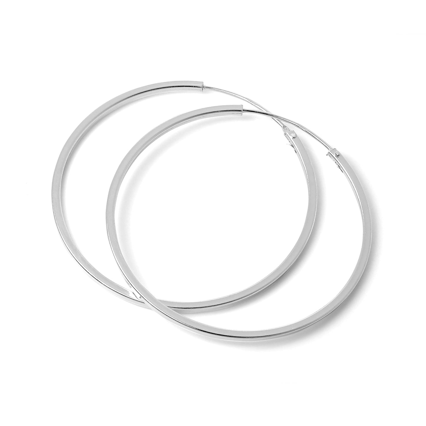 Sterling Silver 1mm Square Sleeper Hoop Earrings 10mm - 40mm