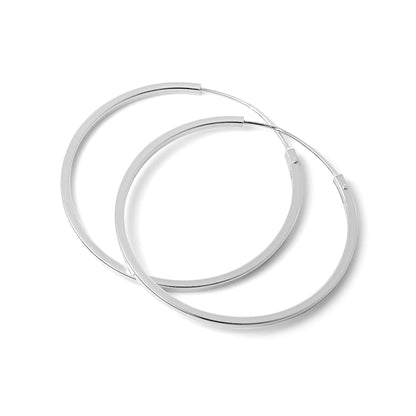 Sterling Silver 1mm Square Sleeper Hoop Earrings 10mm - 40mm