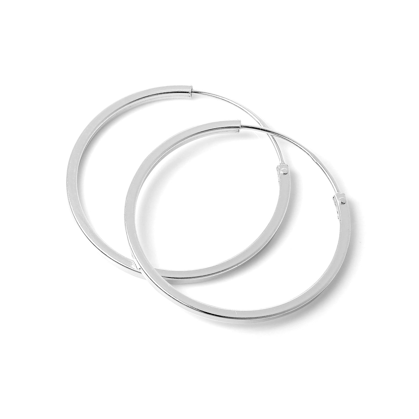 Sterling Silver 1mm Square Sleeper Hoop Earrings 10mm - 40mm