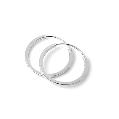 Sterling Silver 1mm Square Sleeper Hoop Earrings 10mm - 40mm