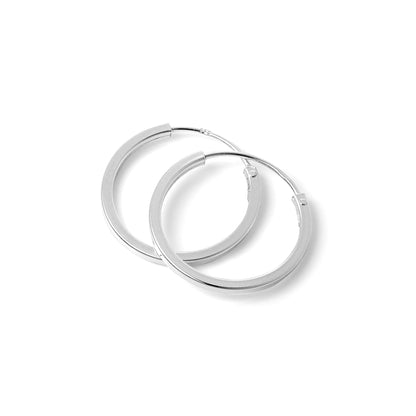 Sterling Silver 1mm Square Sleeper Hoop Earrings 10mm - 40mm