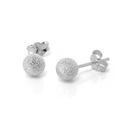 Frosted Sterling Silver Ball Stud Earrings 3mm - 8mm