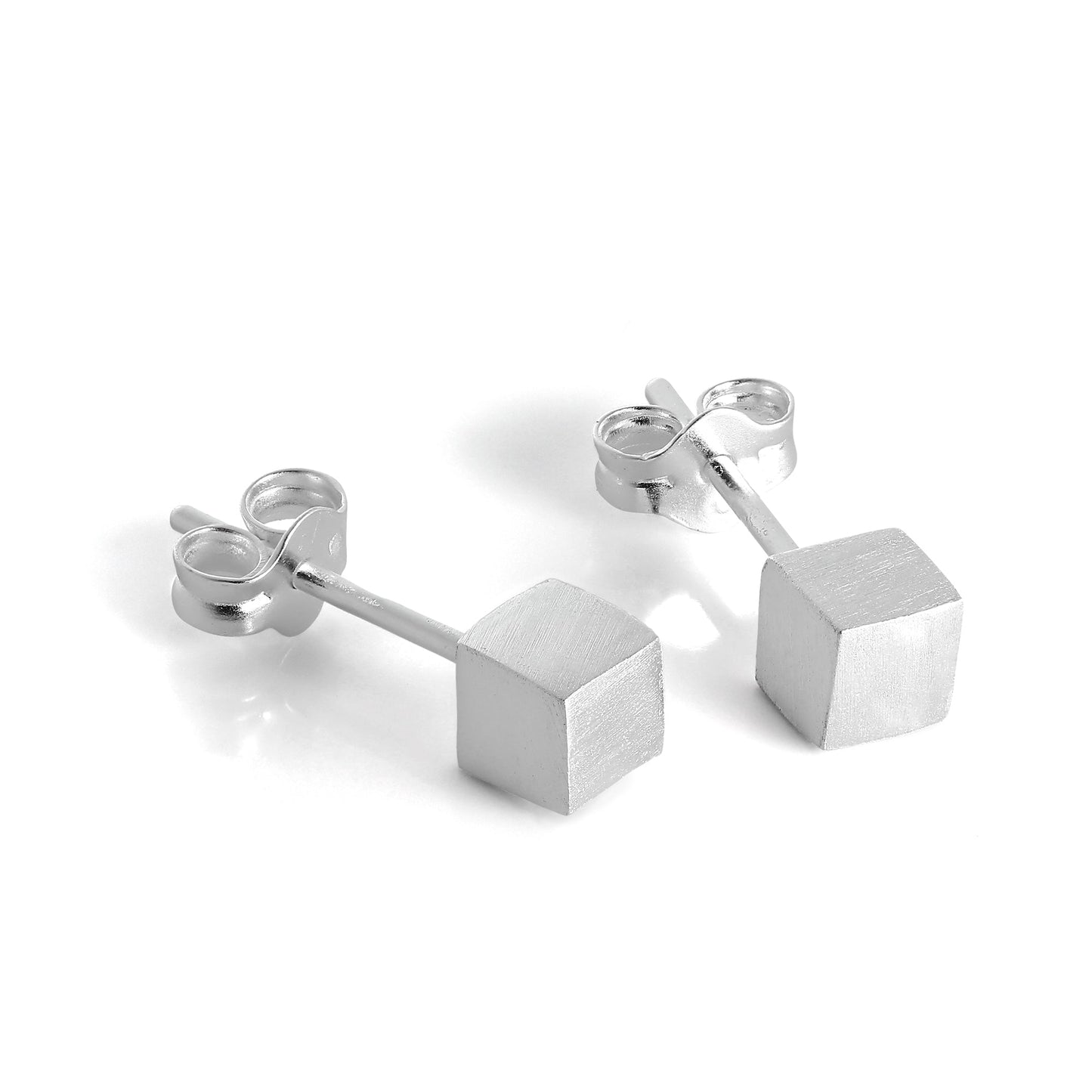 Brushed Sterling Silver Cube Stud Earrings 4mm - 7mm