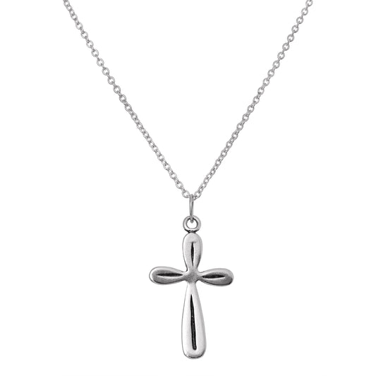 Sterling Silver Rounded Cross Pendant Necklace 16 - 22 Inches