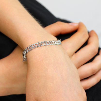 Sterling Silver Double Curb Charm Bracelet