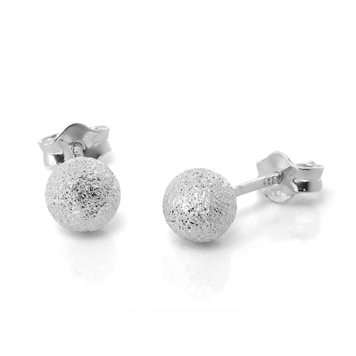 Frosted Sterling Sølv Ball Stud Øredobber 3mm - 8mm