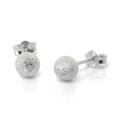 Frosted Sterling Sølv Ball Stud Øredobber 3mm - 8mm