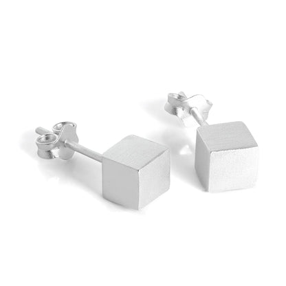 Brushed Sterling Silver Cube Stud Earrings 4mm - 7mm