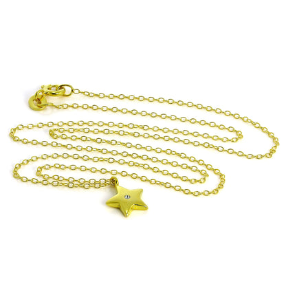 Gold Plated Sterling Silver & CZ Crystal Star Pendant Necklace on 18 Inch Chain