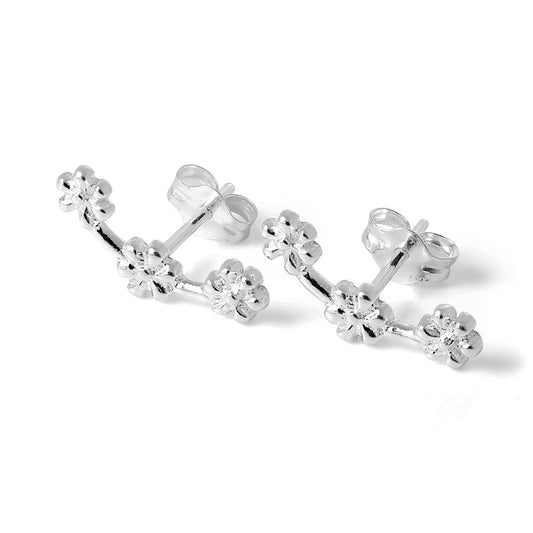 Sterling Silver Triple Flower Stud Earrings