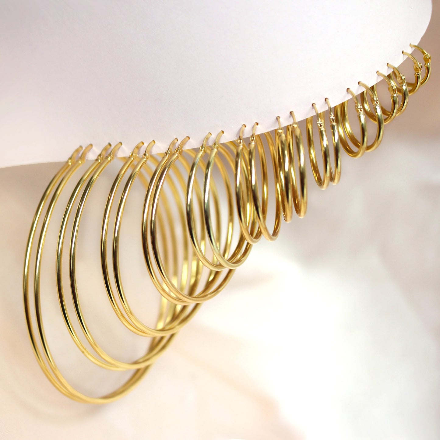 Gold Plated Sterling Silver 2mm Tube Sleeper Hoop Earrings 12mm - 80mm