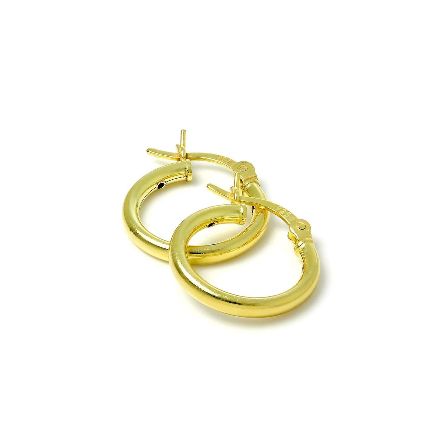 Gold Plated Sterling Silver 2mm Tube Sleeper Hoop Earrings 12mm - 80mm