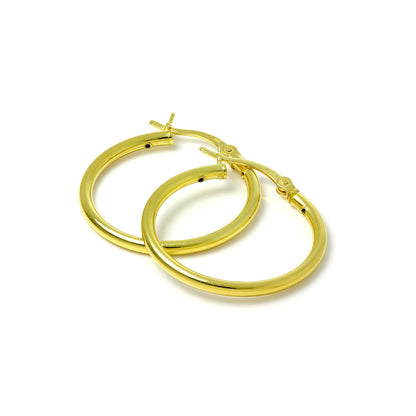 Gold Plated Sterling Silver 2mm Tube Sleeper Hoop Earrings 12mm - 80mm