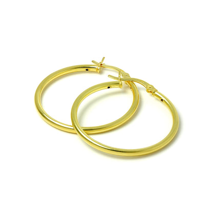 Gold Plated Sterling Silver 2mm Tube Sleeper Hoop Earrings 12mm - 80mm