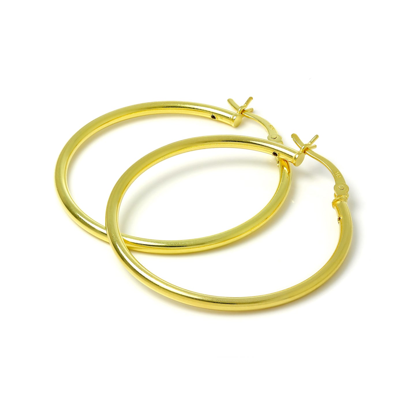 Gold Plated Sterling Silver 2mm Tube Sleeper Hoop Earrings 12mm - 80mm